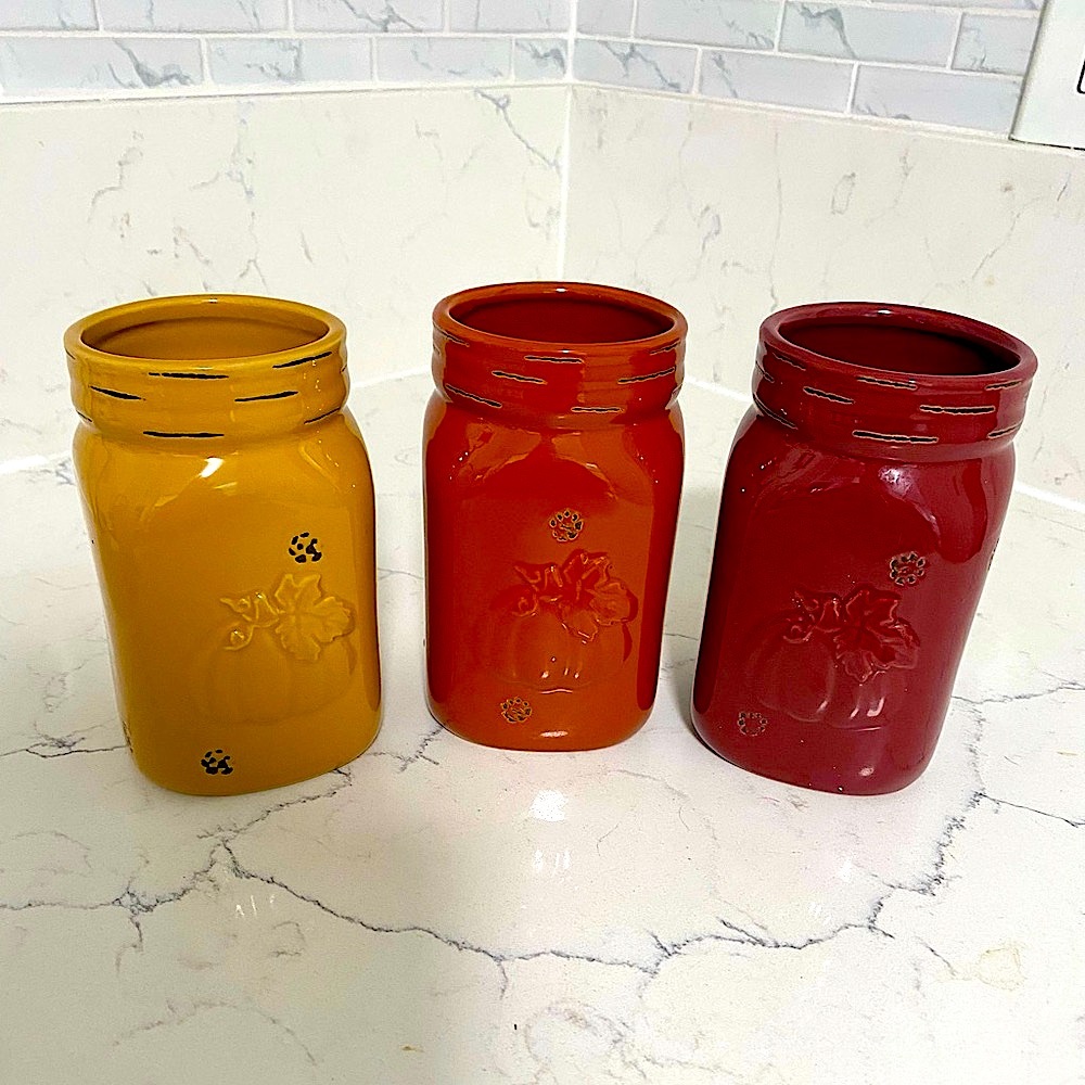 Ashland Autumn Mason Jar Trio in Mustard, Orange, and Burgundy